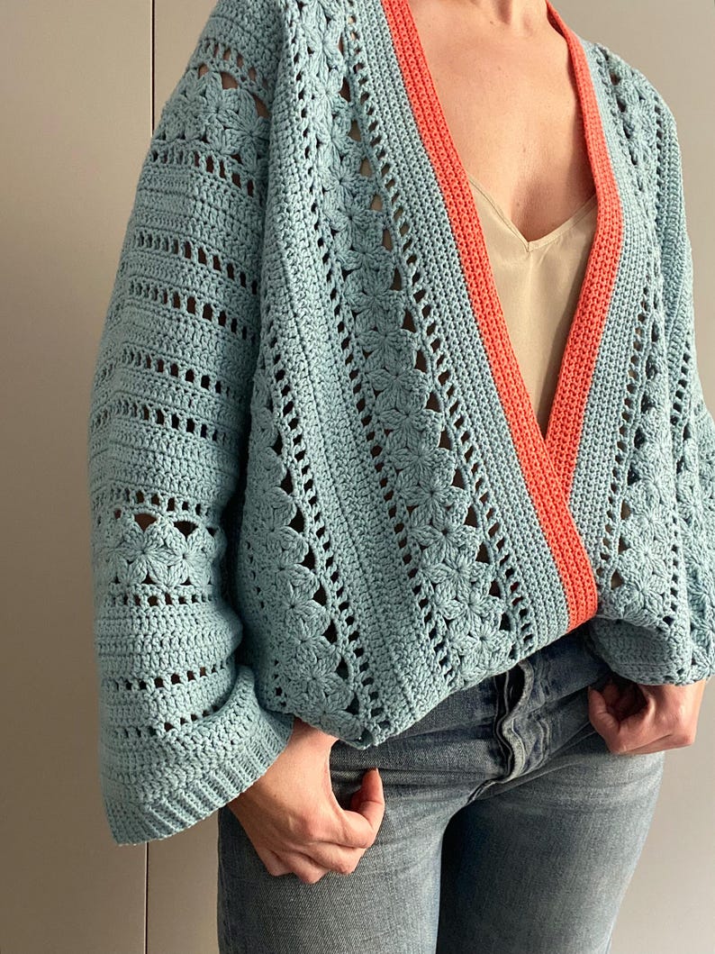 CROCHET PATTERN FLORA Sweater Cardigan Adult Crochet , Women Granny Square Jacket Crochet Pullover Crochet Tutorial Easy Crochet