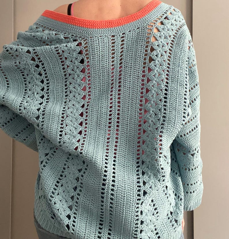 CROCHET PATTERN FLORA Sweater Cardigan Adult Crochet , Women Granny Square Jacket Crochet Pullover Crochet Tutorial Easy Crochet