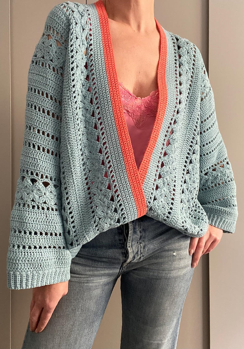 CROCHET PATTERN FLORA Sweater Cardigan Adult Crochet , Women Granny Square Jacket Crochet Pullover Crochet Tutorial Easy Crochet