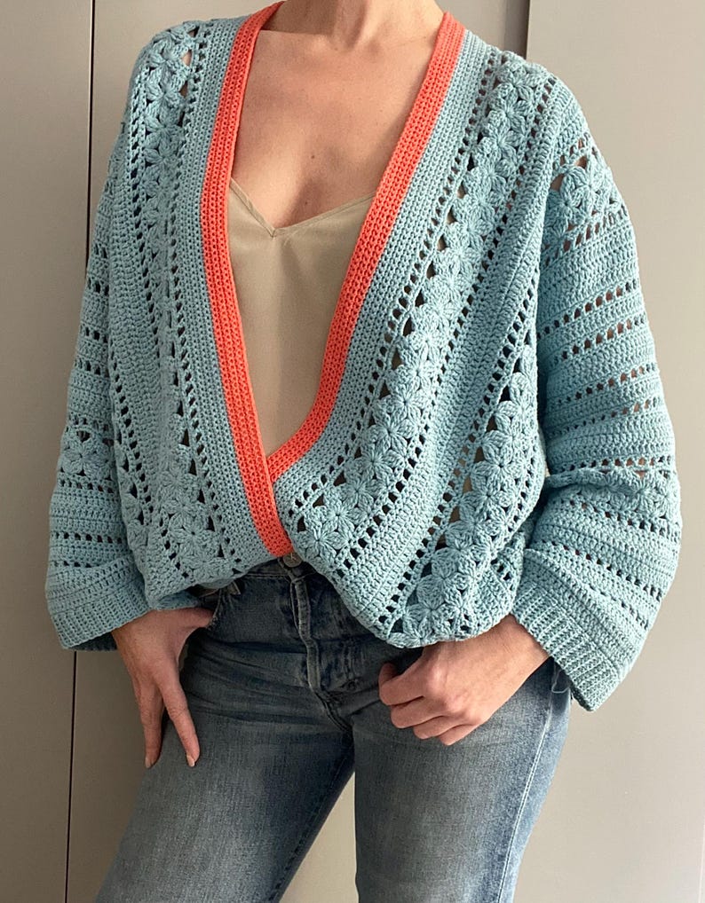 CROCHET PATTERN FLORA Sweater Cardigan Adult Crochet , Women Granny Square Jacket Crochet Pullover Crochet Tutorial Easy Crochet
