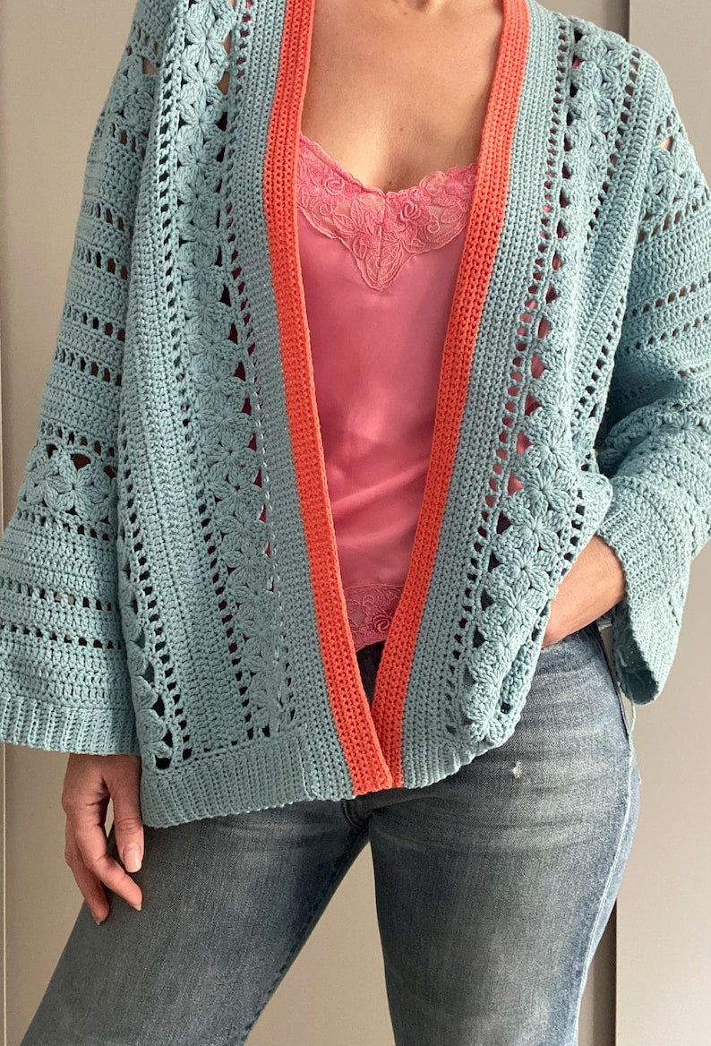 CROCHET PATTERN FLORA Sweater Cardigan Adult Crochet , Women Granny Square Jacket Crochet Pullover Crochet Tutorial Easy Crochet