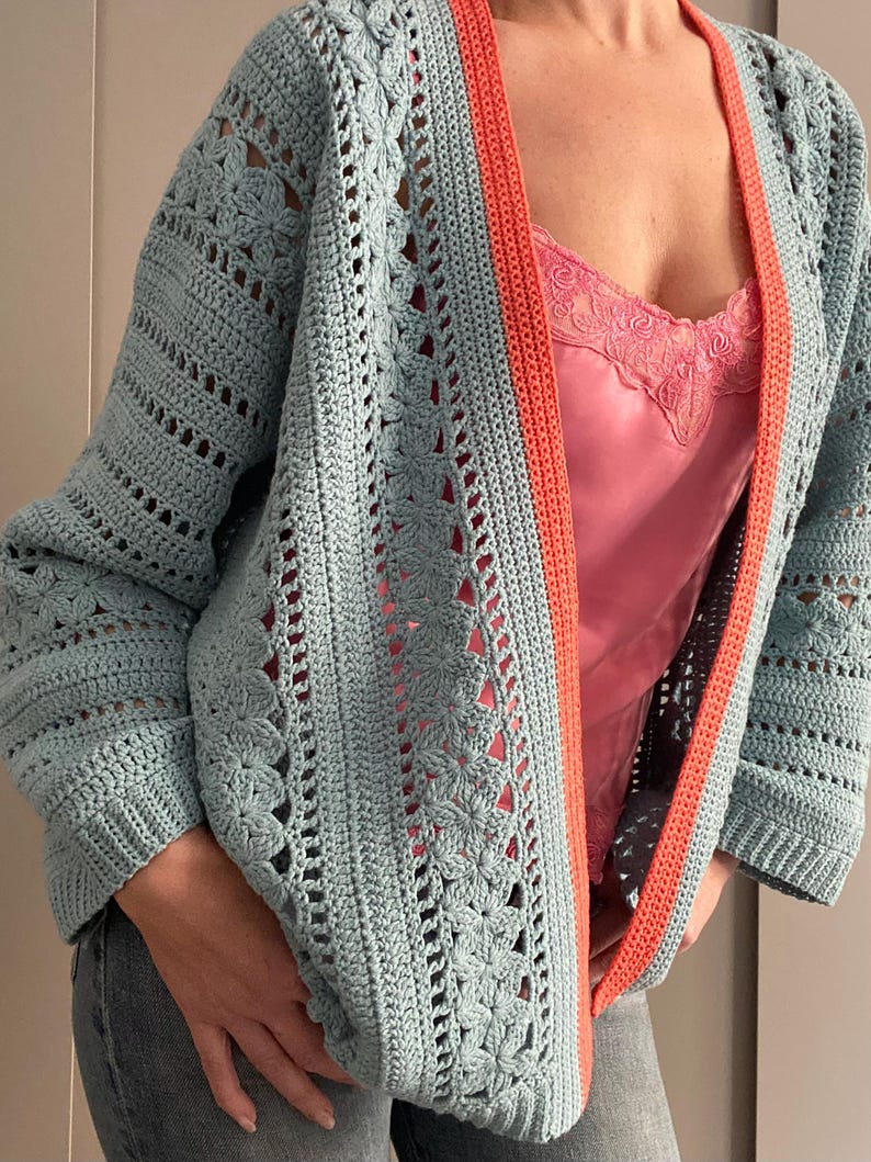 CROCHET PATTERN FLORA Sweater Cardigan Adult Crochet , Women Granny Square Jacket Crochet Pullover Crochet Tutorial Easy Crochet