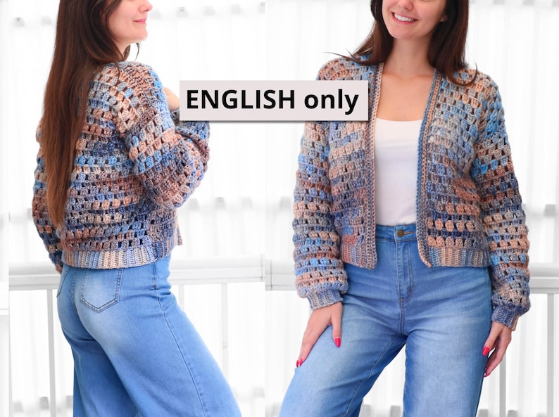 Crochet pattern- ELOISE Crochet Cardigan pattern PDF- Women crochet gift handmade - 3 panels Crochet pullover- Easy Granny sweater-XS-3XL